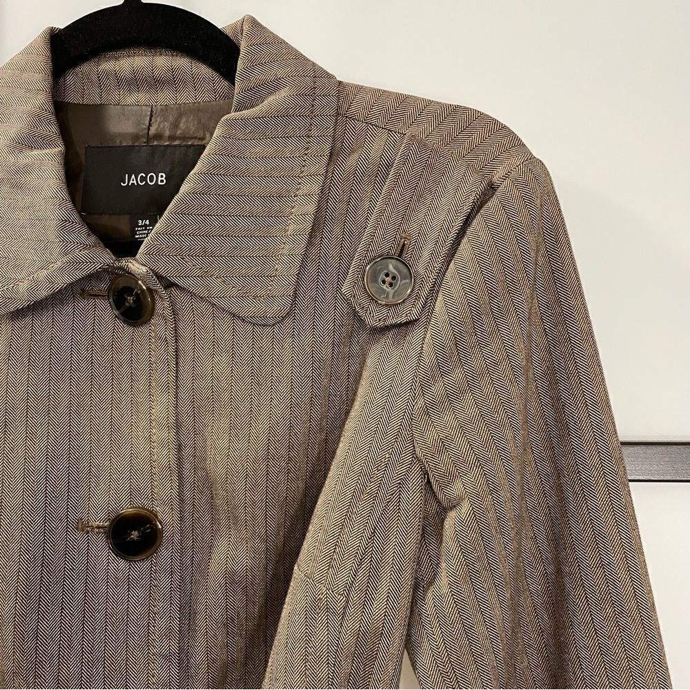 [3/4] Jacob Brown & Tan Fall Long Sleeve Belted Trench Coat Rain Jacket Women’s - Picture 7 of 12